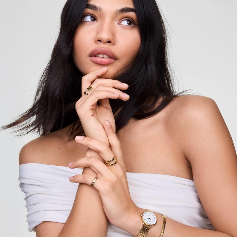 Daniel Wellington Petite 5-Link Gold Roman Numerals Date Watch