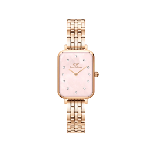 Daniel Wellington Quadro Lumine 5-Link Melrose Pink Mother of Pearl Rose Gold 20x28mm Watch