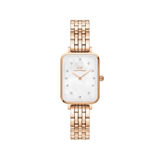 Daniel Wellington Quadro Lumine 5-Link Melrose White Mother of Pearl Rose Gold 20x28mm Watch