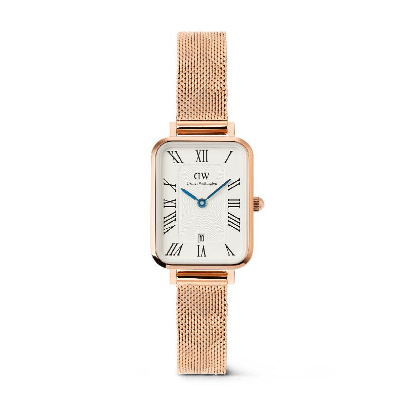 Daniel Wellington Quadro Melrose Roman Numerals Date Rose Gold Watch