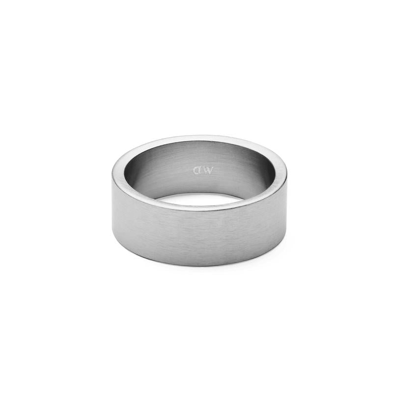 Minimalist 8mm brushed silver band ring with a refined, understated design and discreet Daniel Wellington logo engraving.