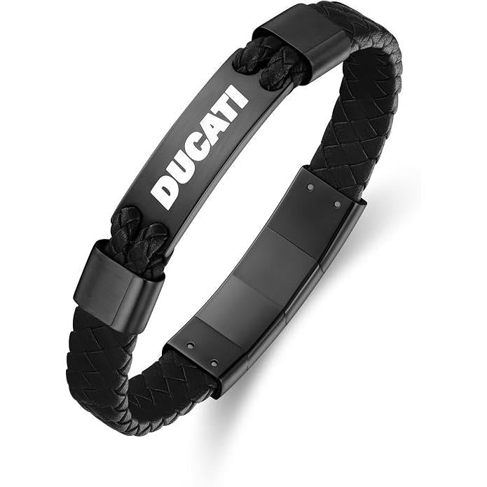 Ducati Expedition Men's Leather Stainless Steel Bracelet Black