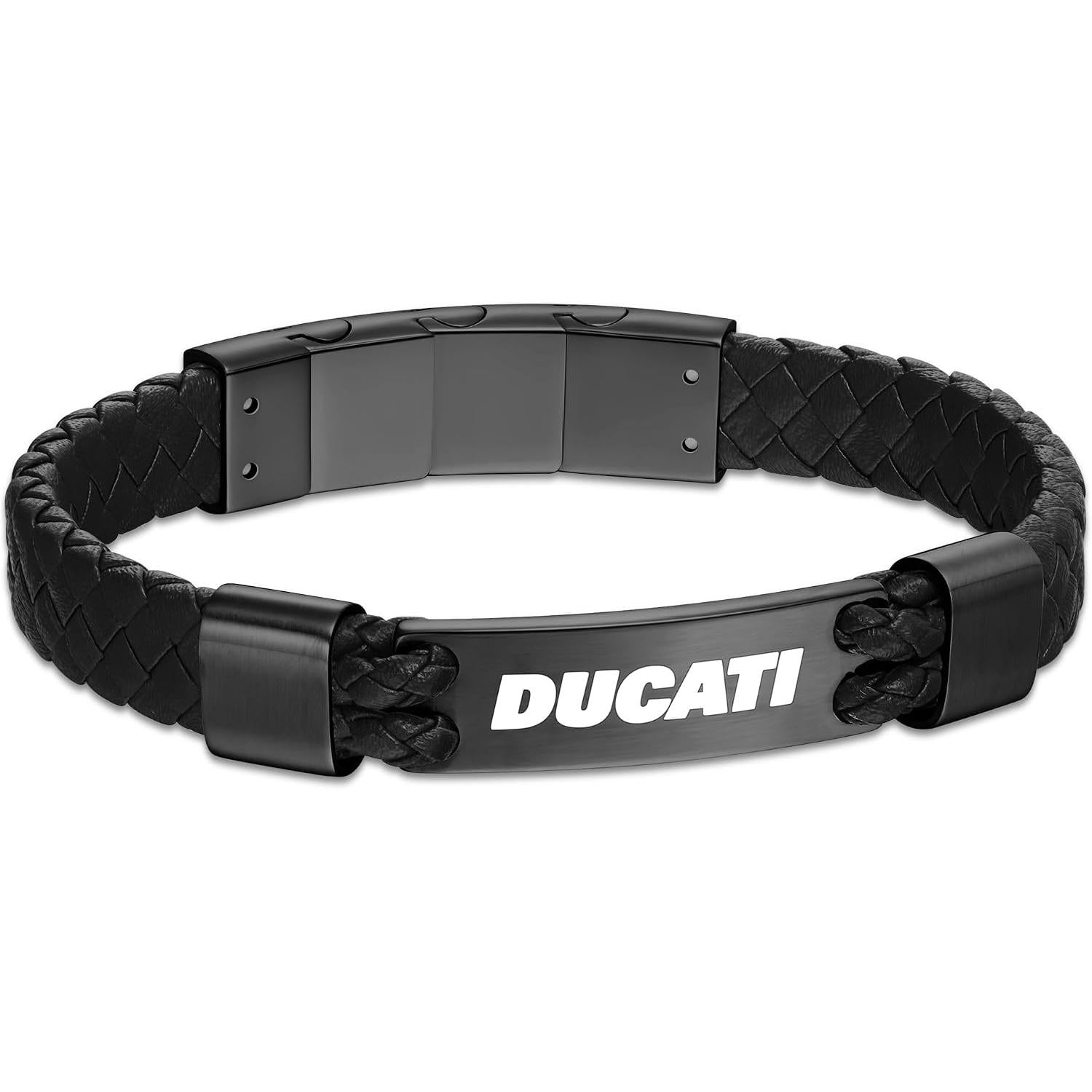 Ducati Expedition Men's Leather Stainless Steel Bracelet Black