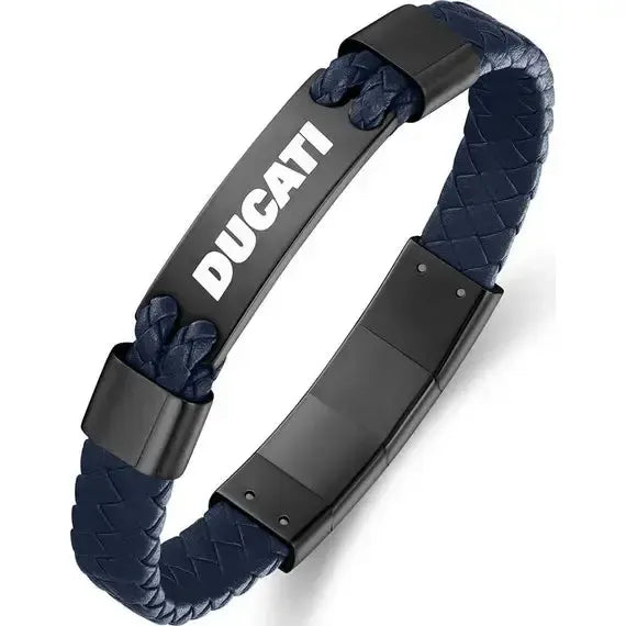 Ducati Expedition Men's Leather Stainless Steel Bracelet Blue