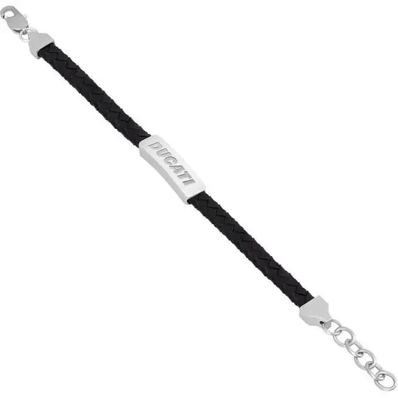 Ducati Tensione Men's Leather Stainless Steel Bracelet Black