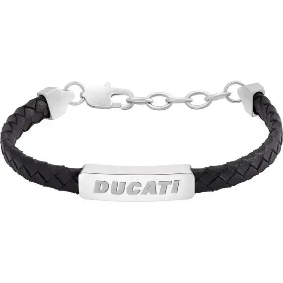 Ducati Tensione Men's Leather Stainless Steel Bracelet Black