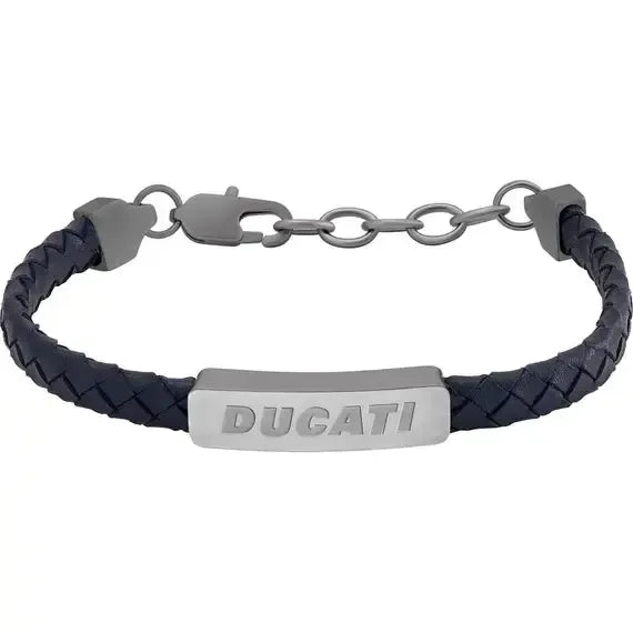 Ducati Tensione Men's Leather Stainless Steel Bracelet Blue