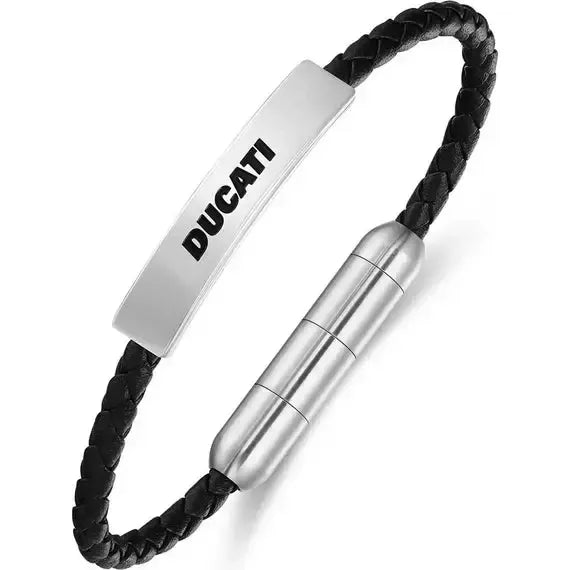 Ducati Trail Men's Leather Stainless Steel Bracelet Black