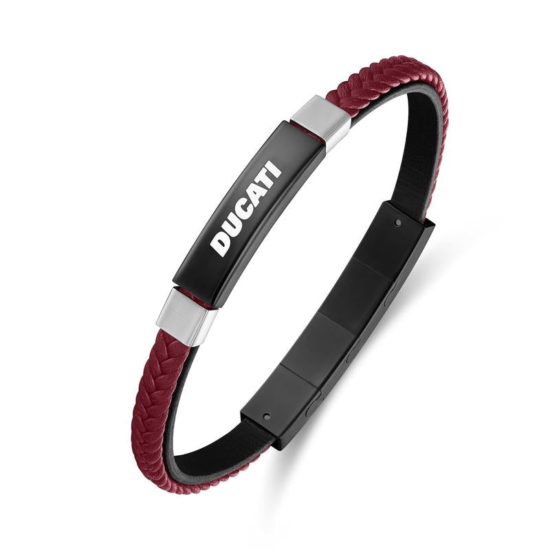 Ducati Voyage Men's Bracelet Red Leather Stainless Steel