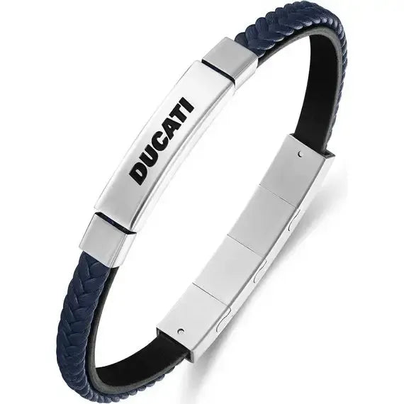 Ducati Voyage Men's Leather Stainless Steel Bracelet Blue