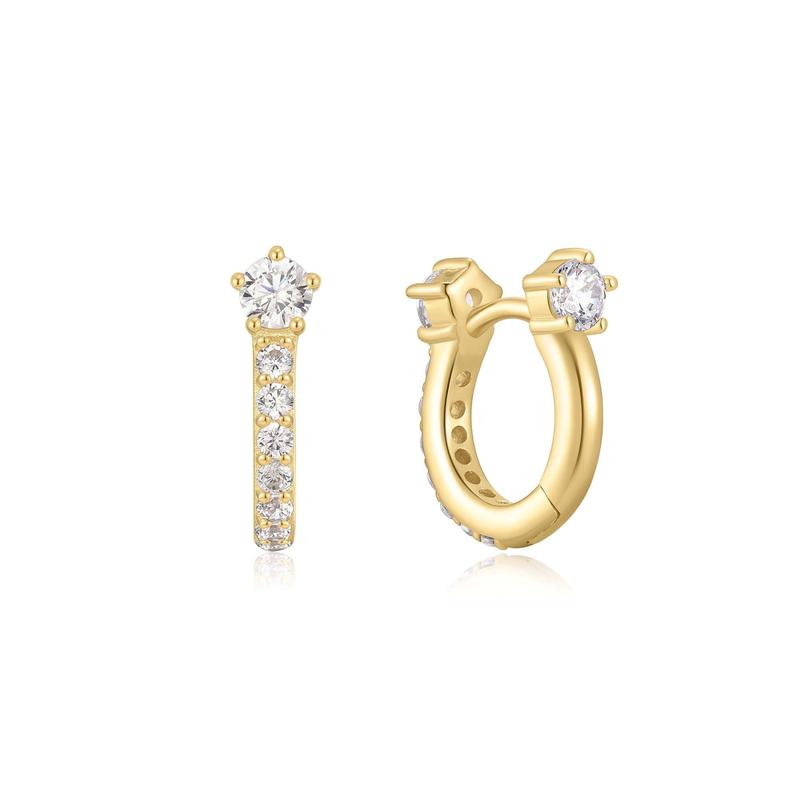 Gold Sparkling Pavé Huggie Hoop Earrings – 14k Plated Sterling Silver