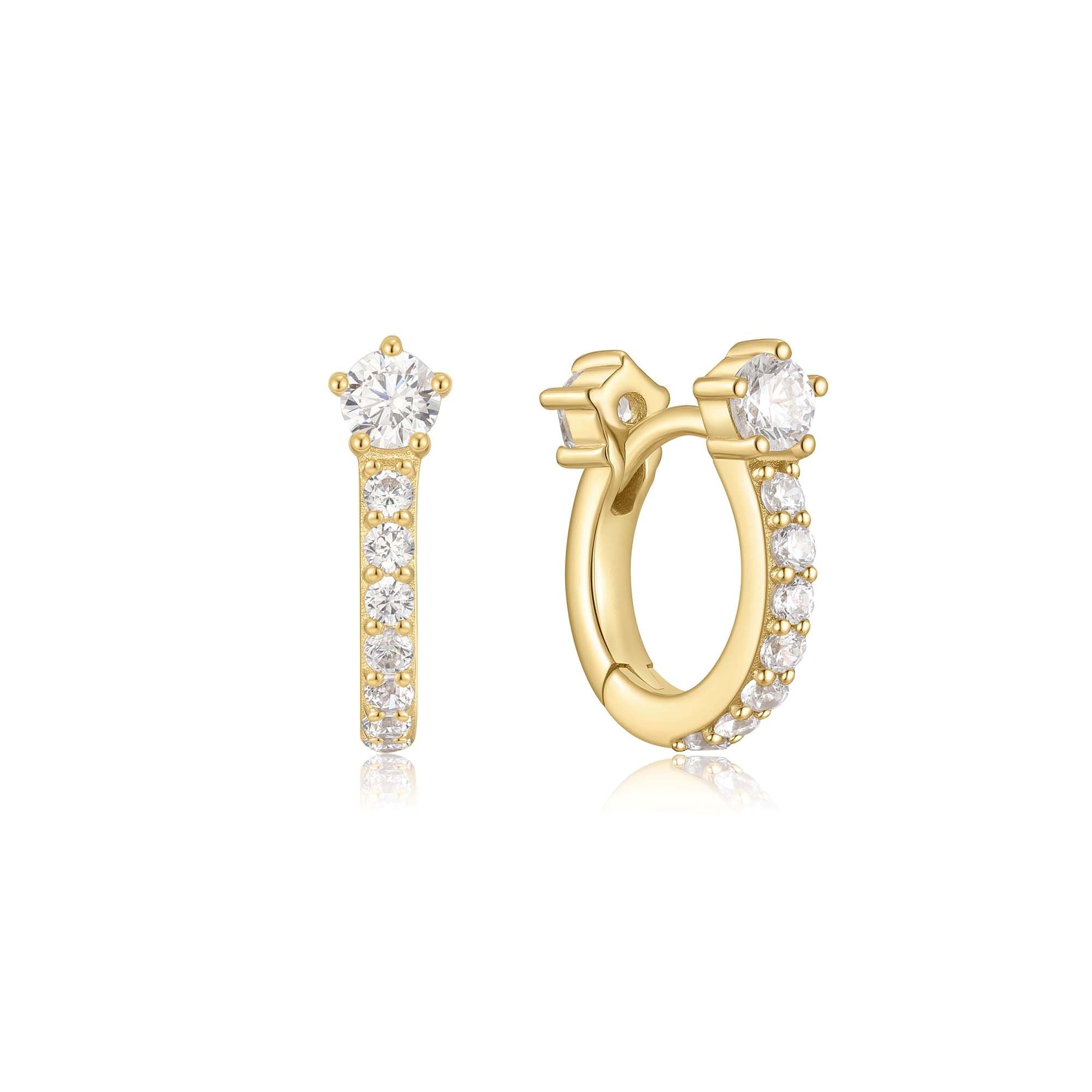 Gold Sparkling Pavé Huggie Hoop Earrings – 14k Plated Sterling Silver