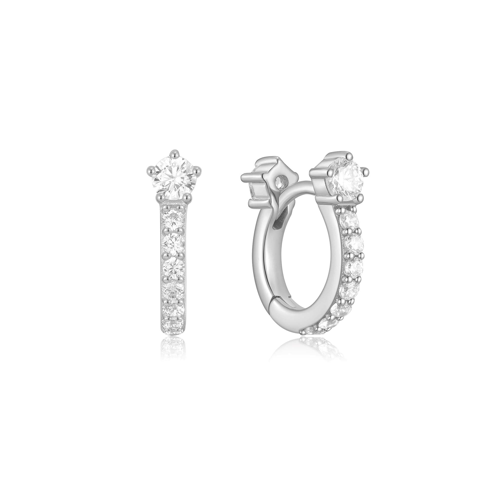 Silver Sparkling Pavé Huggie Hoop Earrings with Cubic Zirconia