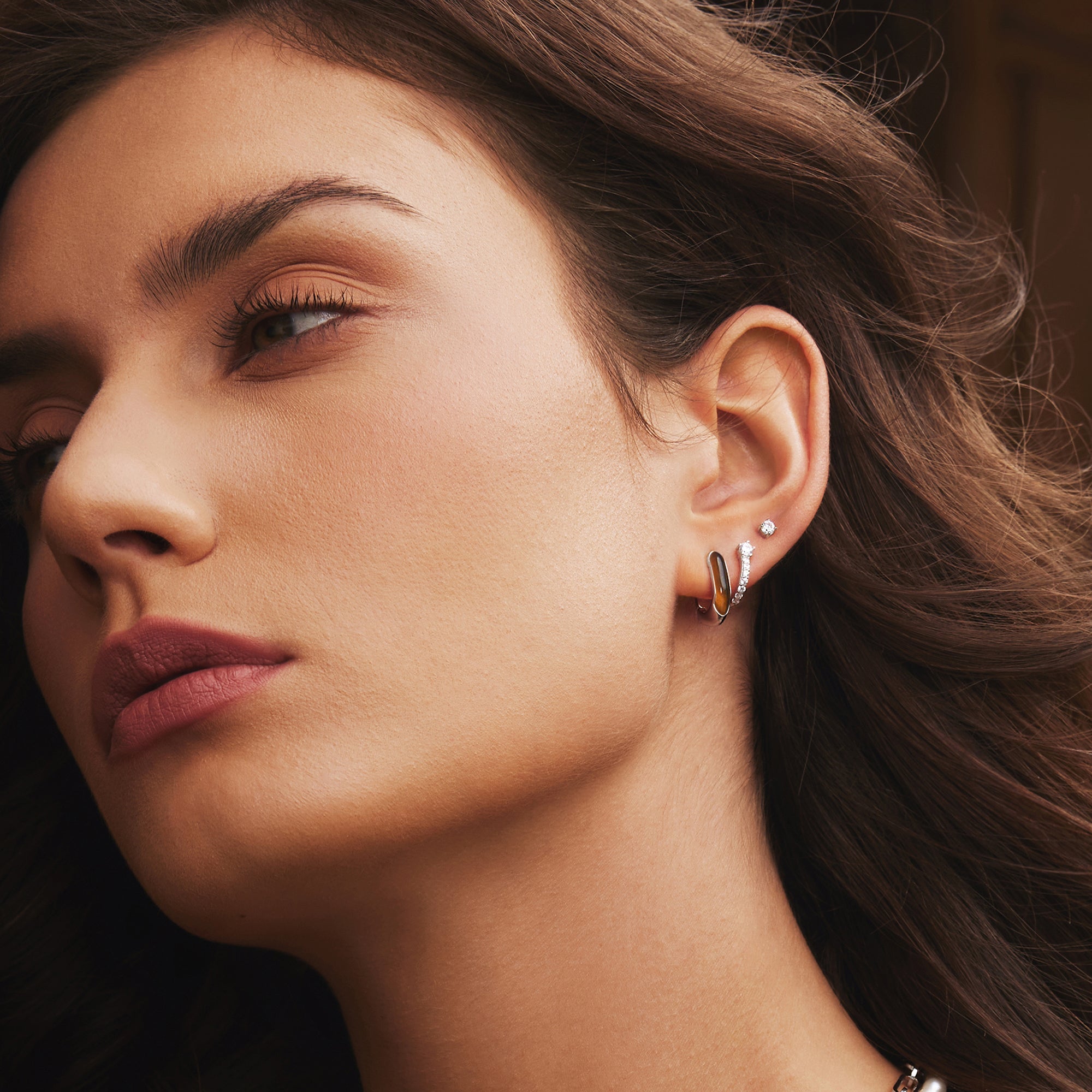 Silver Sparkling Pavé Huggie Hoop Earrings with Cubic Zirconia