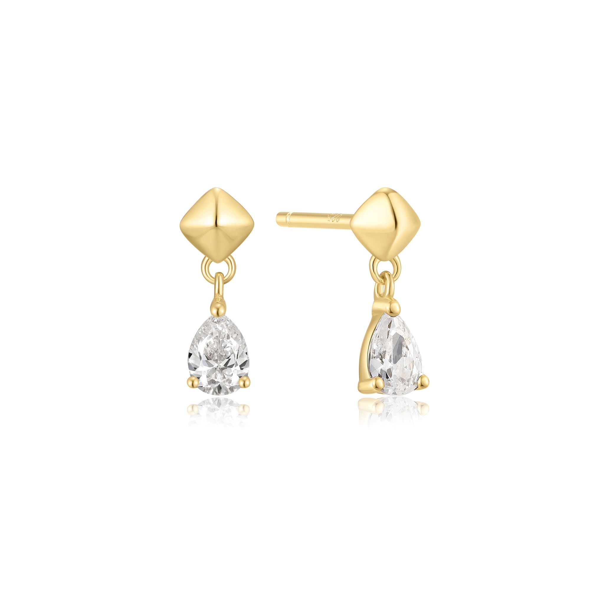 Elegant Gold Pyramid Dangle Stud Earrings with CZ Sparkle