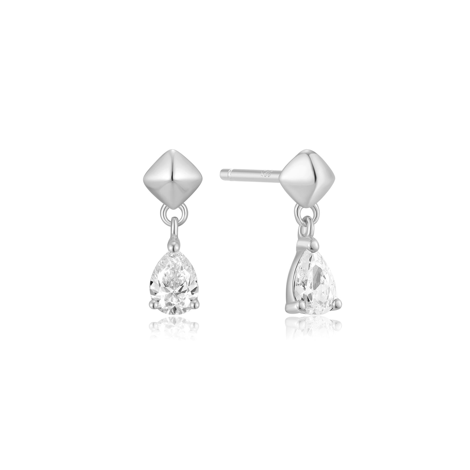 Elegant Silver Geometric Pyramid Dangle Threaded Stud Earrings