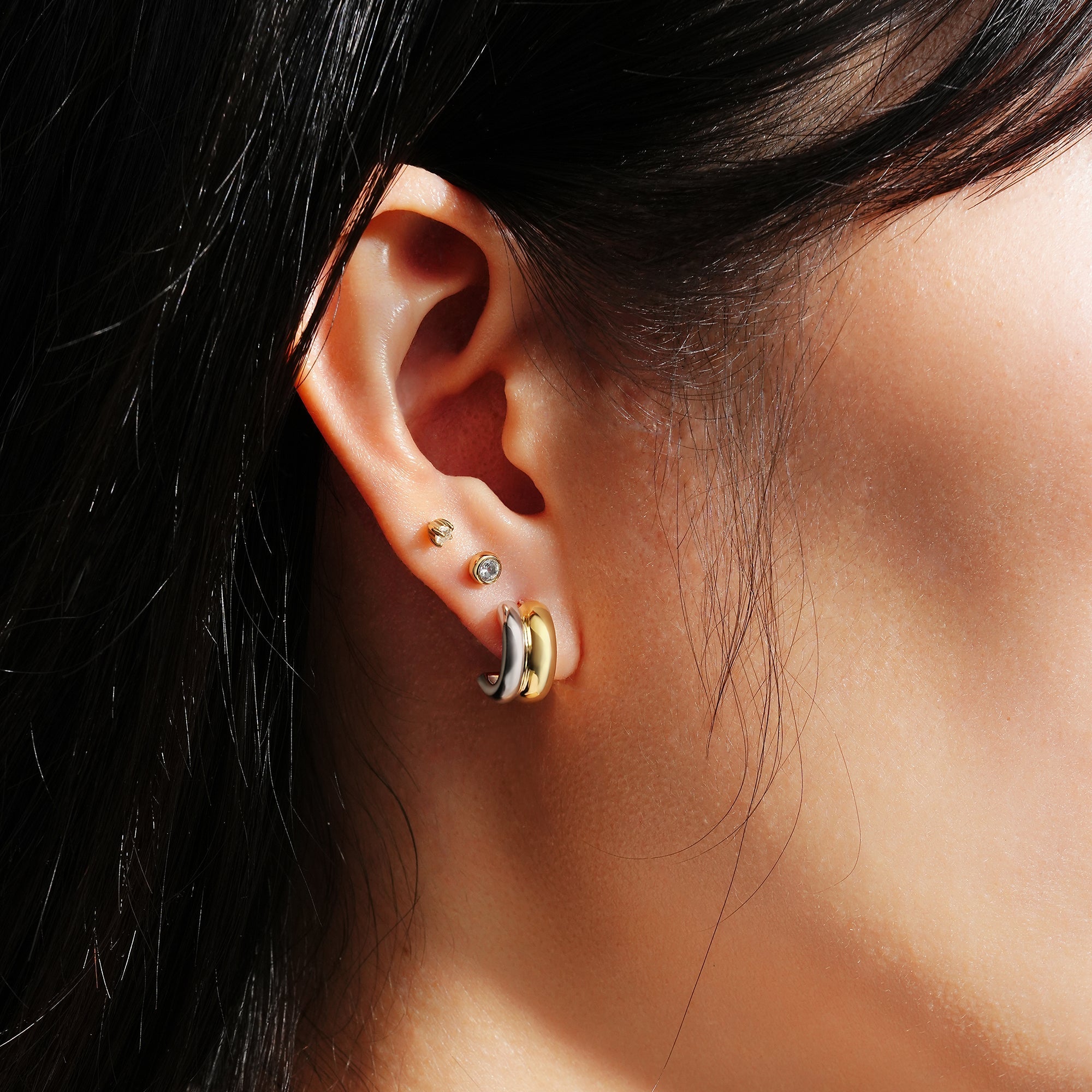 Two‑Tone Mixed Huggie Hoop Earrings – Silver & Gold Stackable