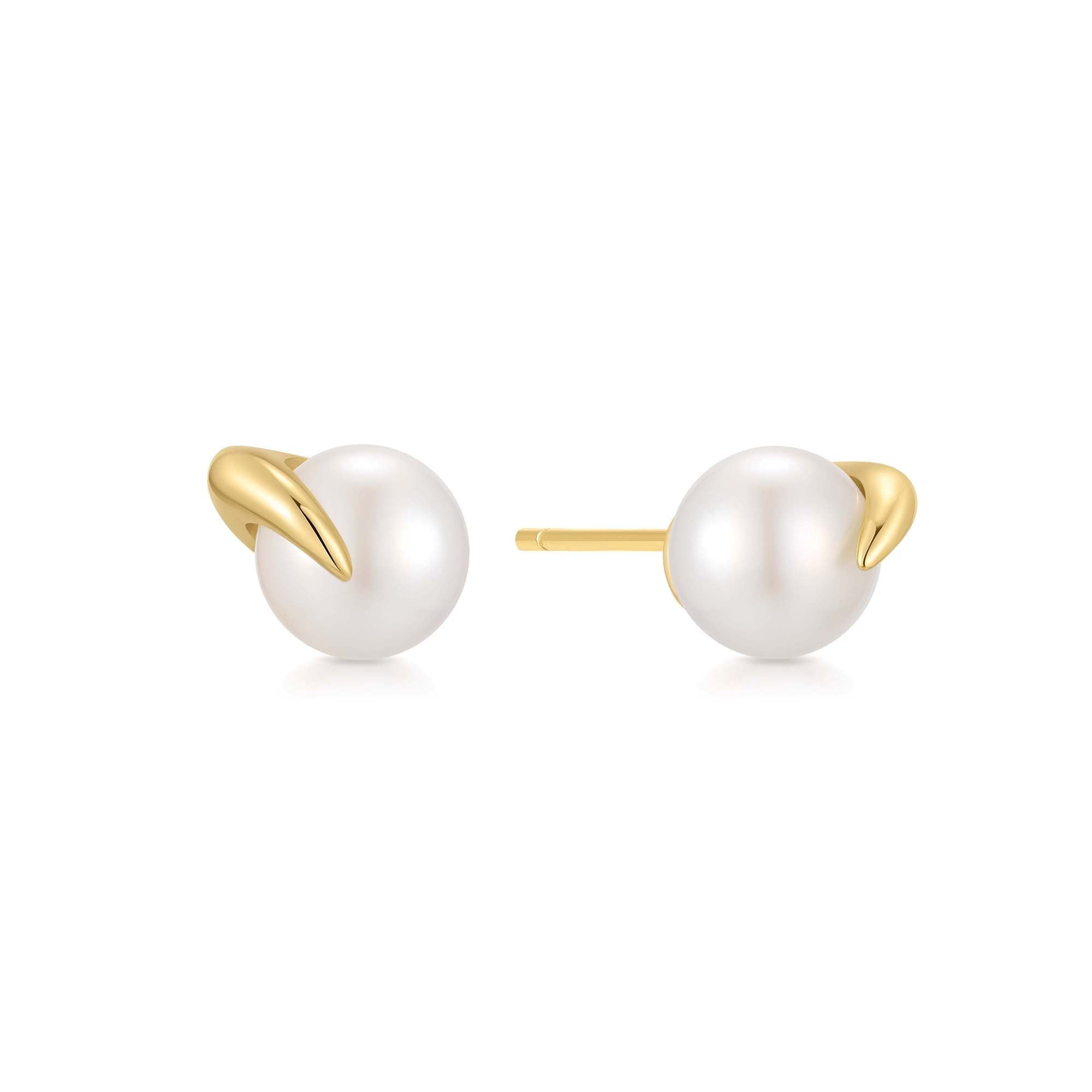 Gold-Plated Pearl Claw Stud Earrings 8mm Radiant Luxury