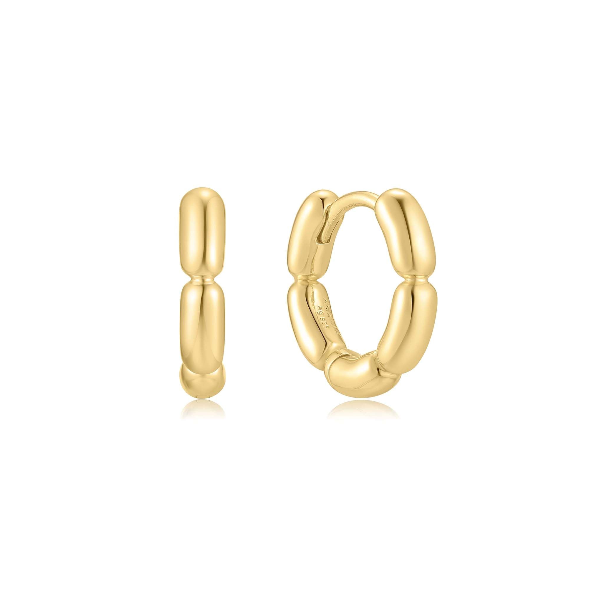 Gold Segmented Puffy Huggie Hoop Earrings with Sterling Silver