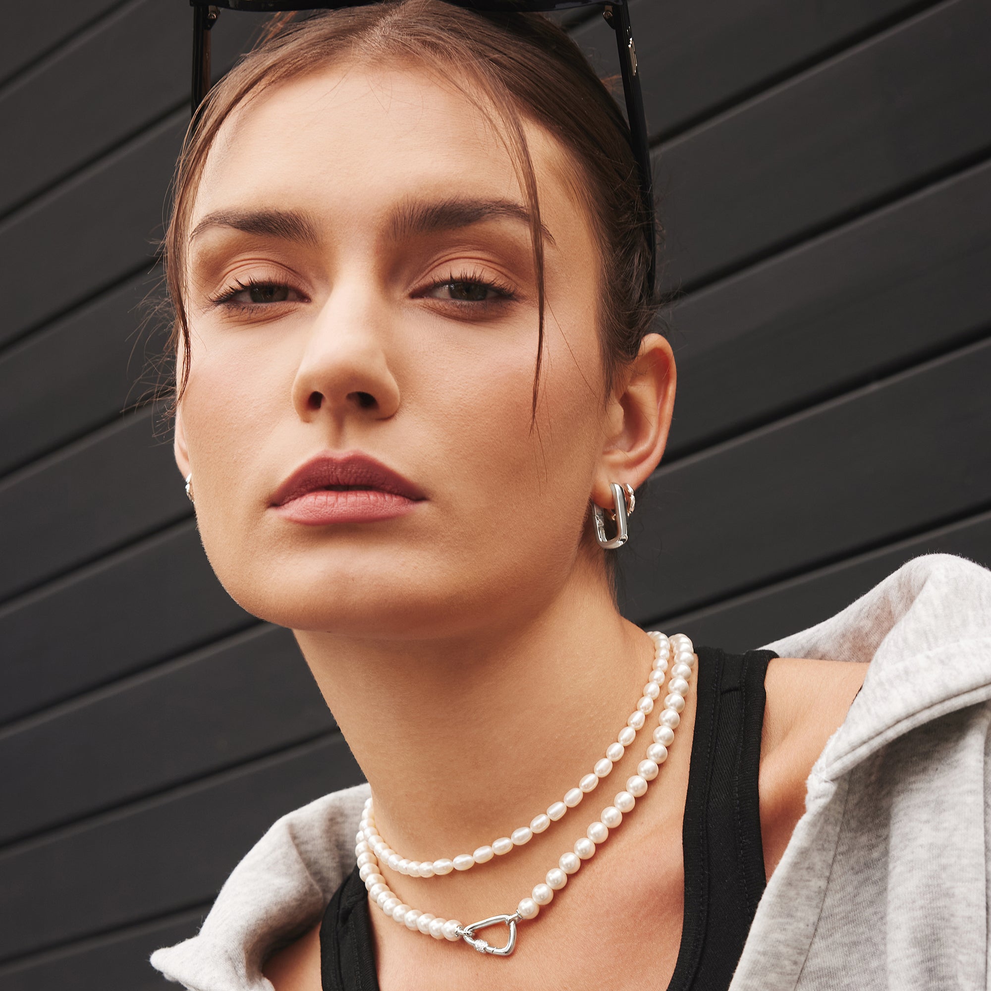 Silver Segmented Puffy Huggie Hoop Earrings with Rhodium Plating