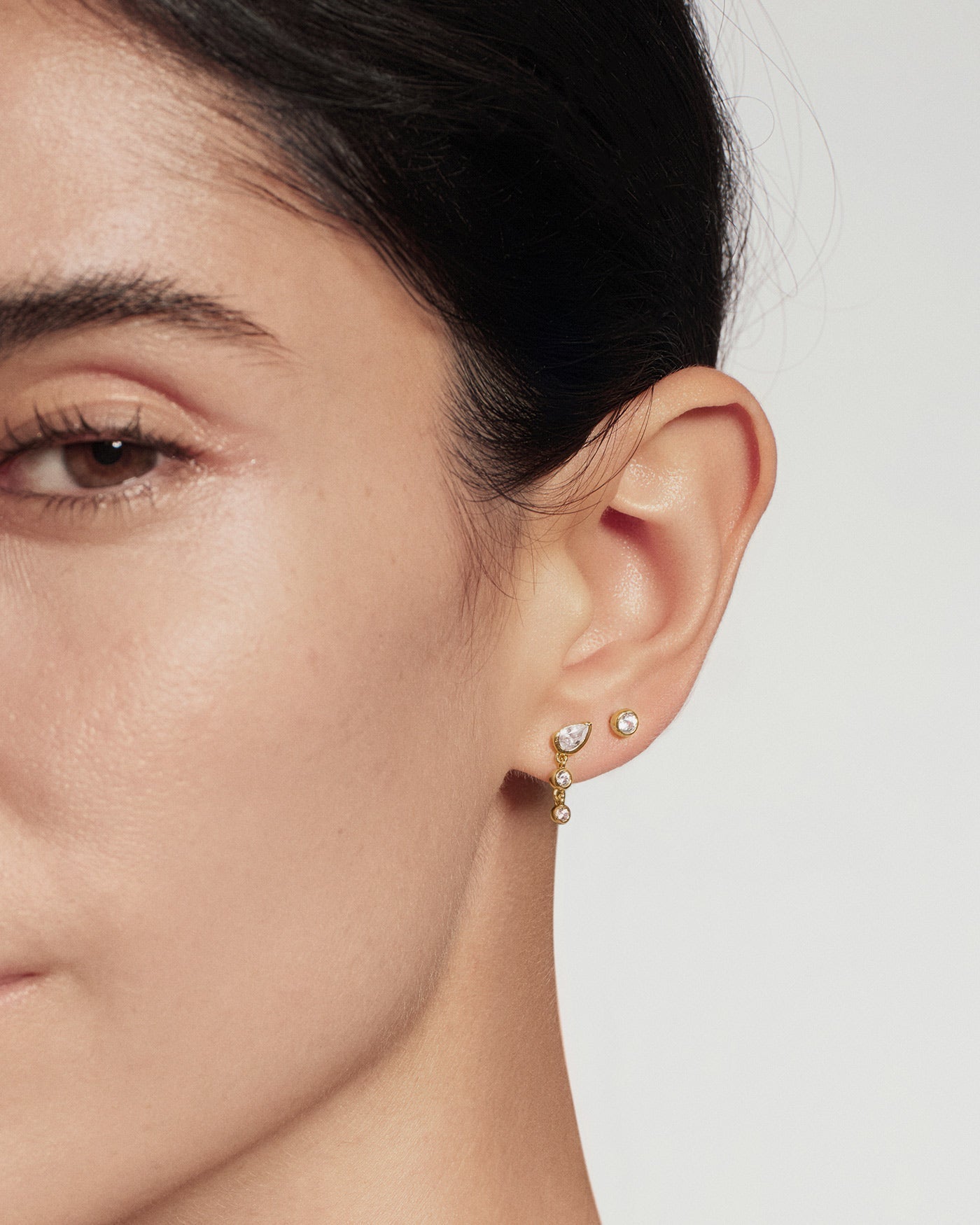 Ania Haie Wanderer Teardrop & Bezel Round Dangle Stud Earrings E076-03G