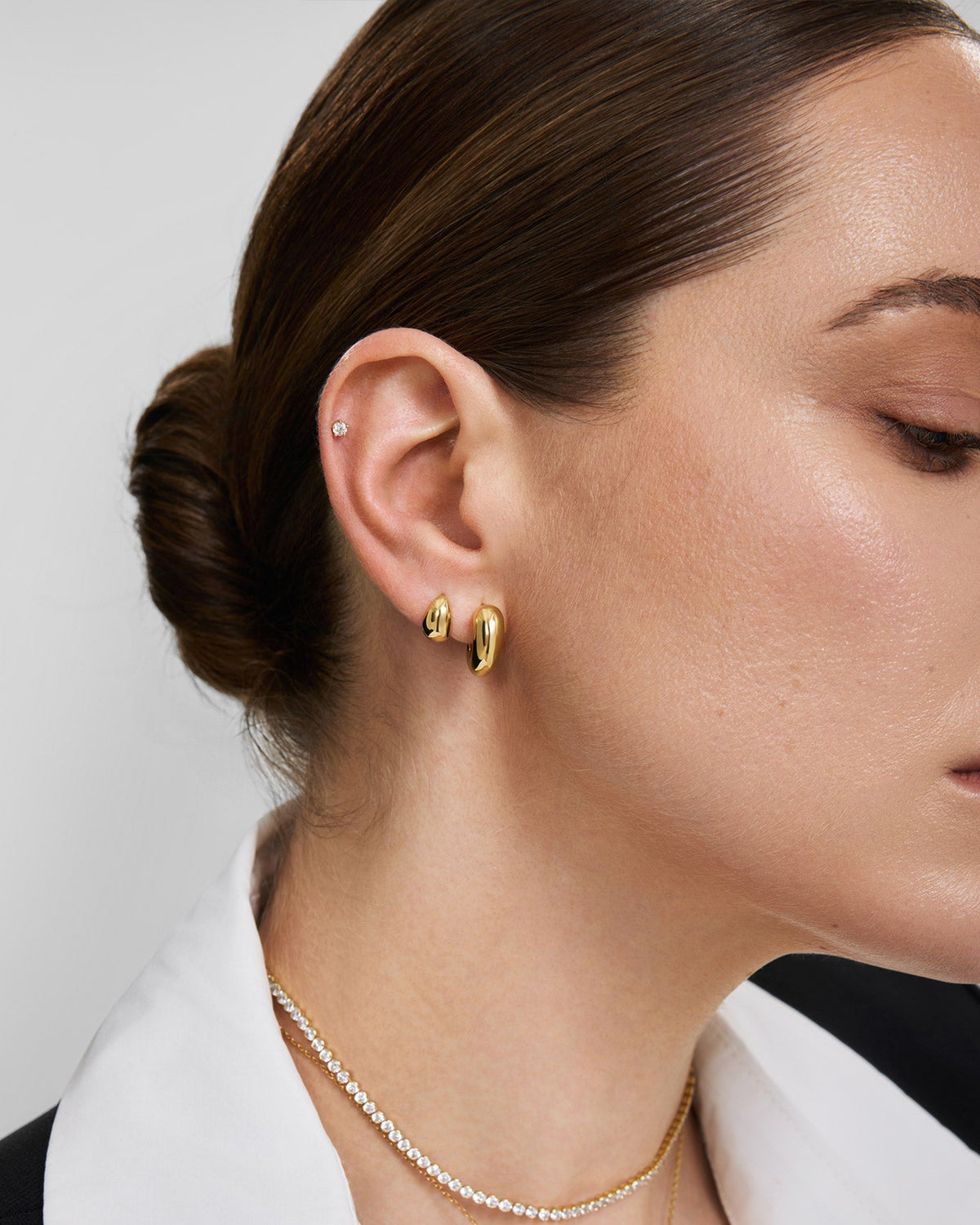 Ania Haie Fluid Light Gold Dome Stud Hoop Earrings