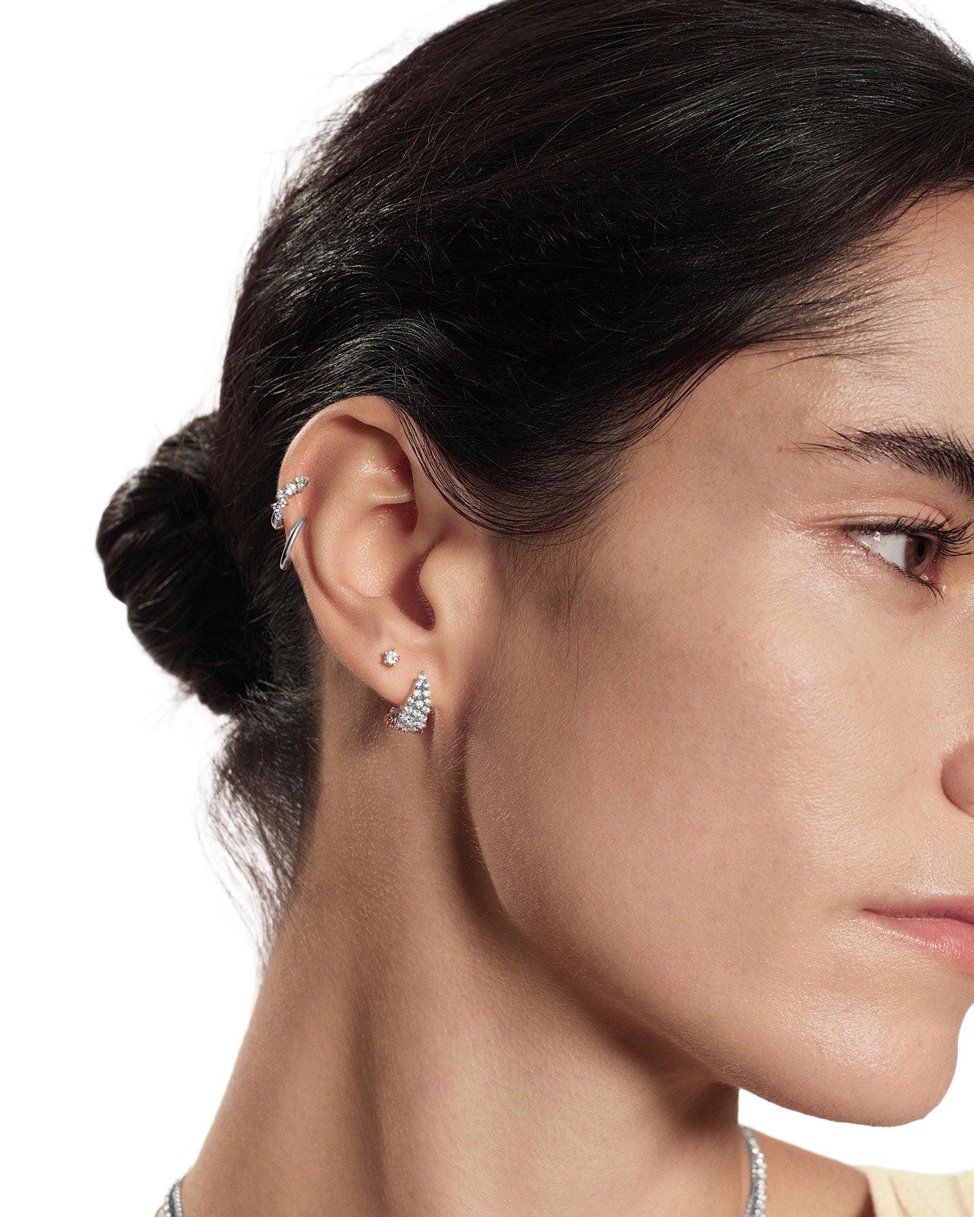 Ania Haie Silver Pave Openwork Curved Stud Hoop Earrings