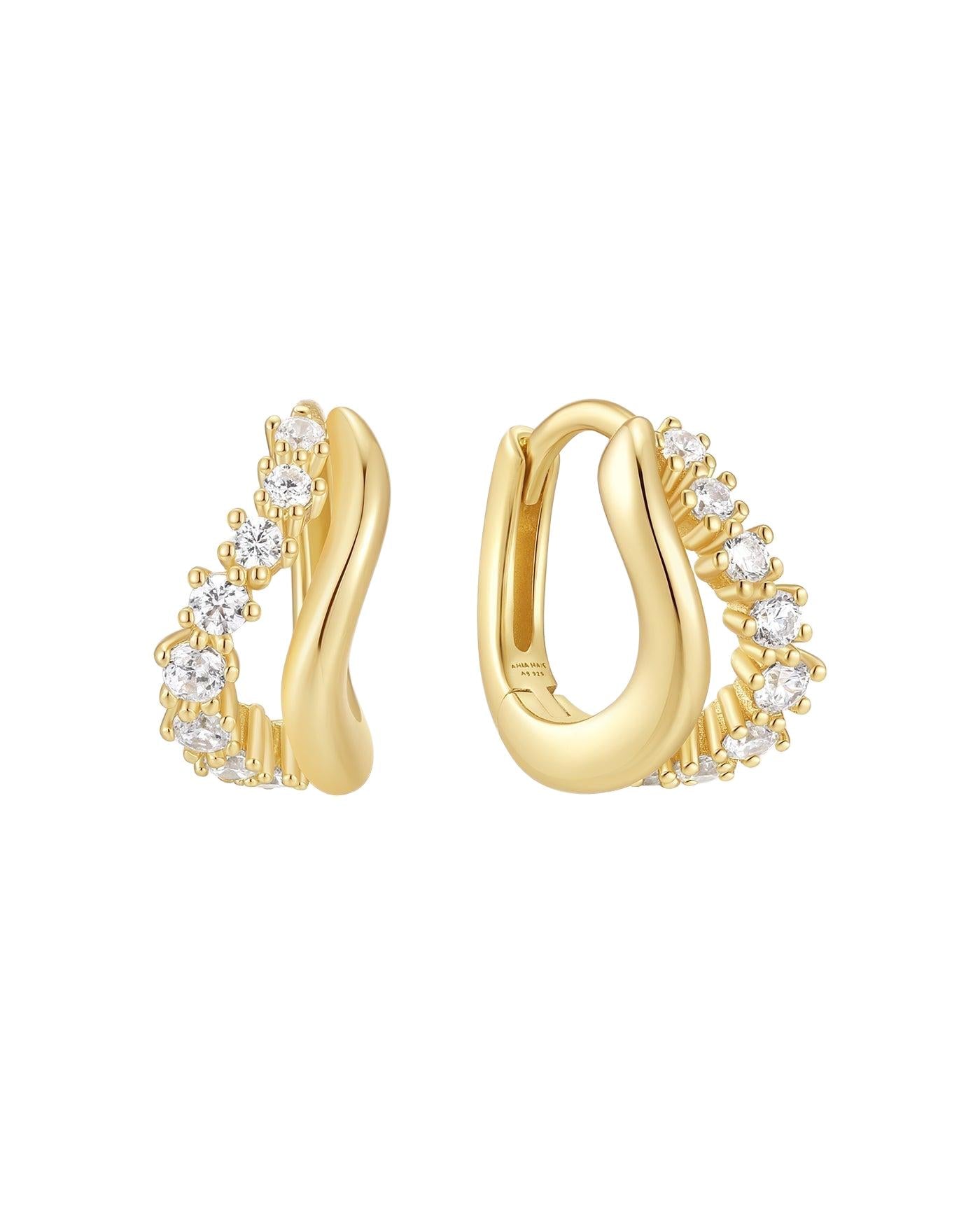 Ania Haie Gold Duet Wave Huggie Hoop Earrings