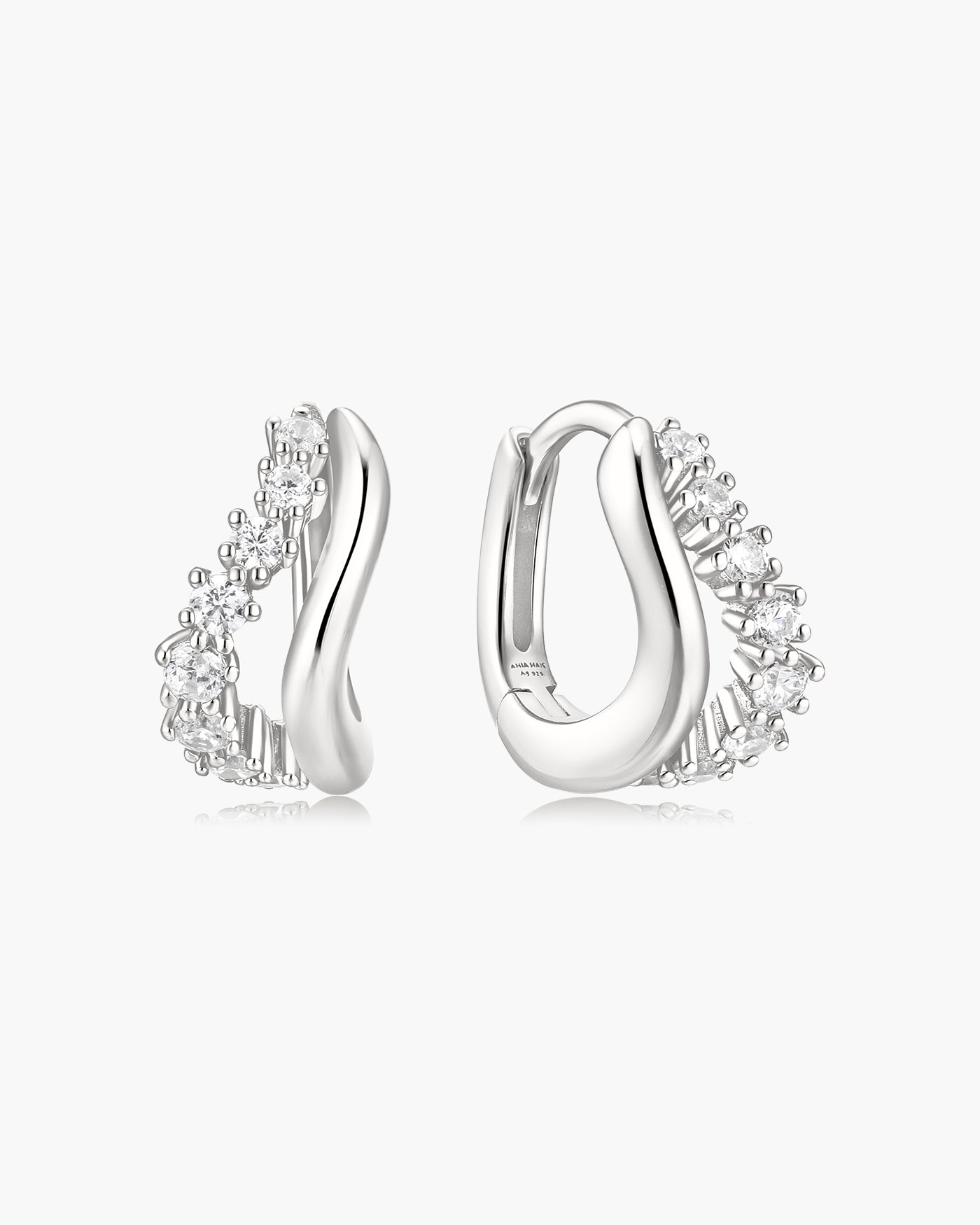 Ania Haie Silver Pave Wave Huggie Hoop Earrings