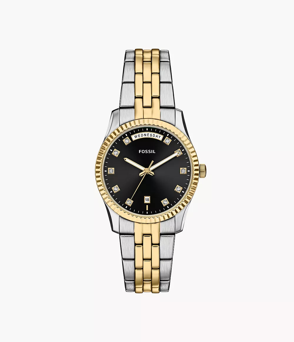 Fossil Scarlette Three-Hand Day-Date Two-Tone Stainless Steel Women's Watch