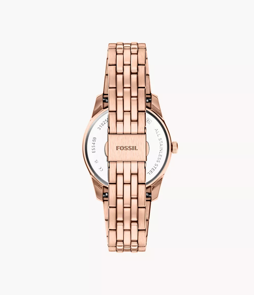 Fossil Scarlette Three-Hand Day-Date Rose Gold-Tone Stainless Steel Women's Watch