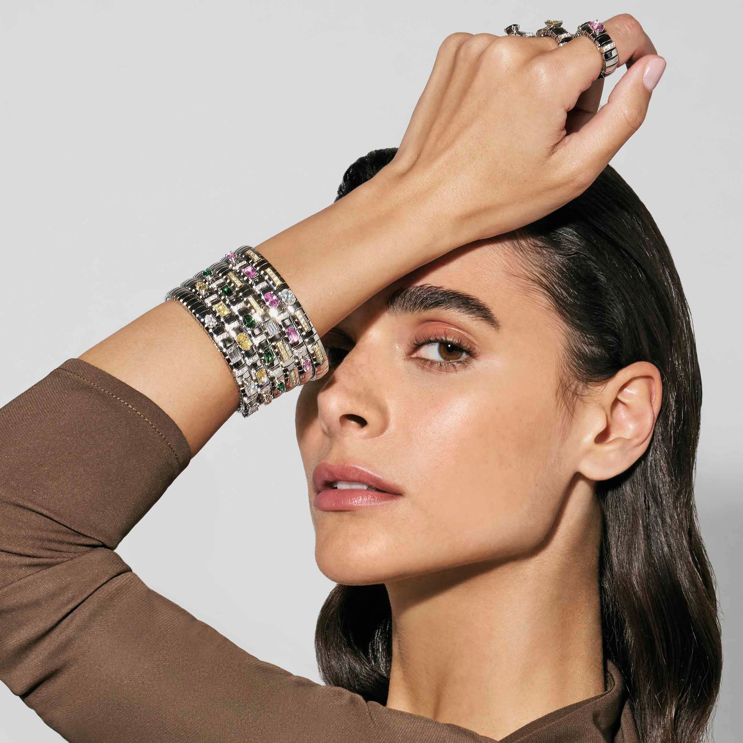 Elegant Stainless Steel Extension Bracelet with Dazzling Baguette Cubic Zirconia