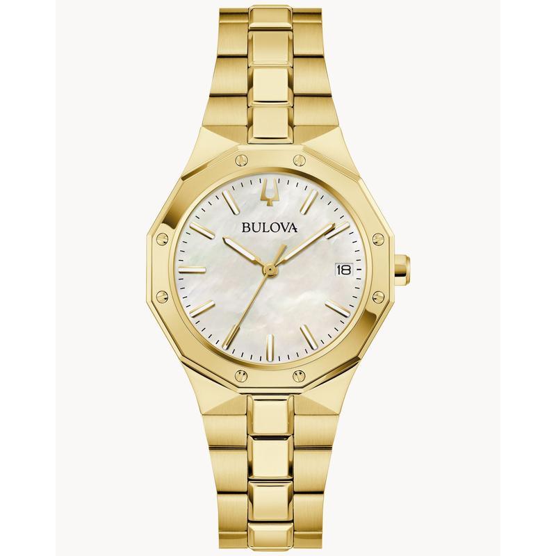 Elegant Bulova Prestige Women's Gold-Tone Mother-of-Pearl Quartz Watch