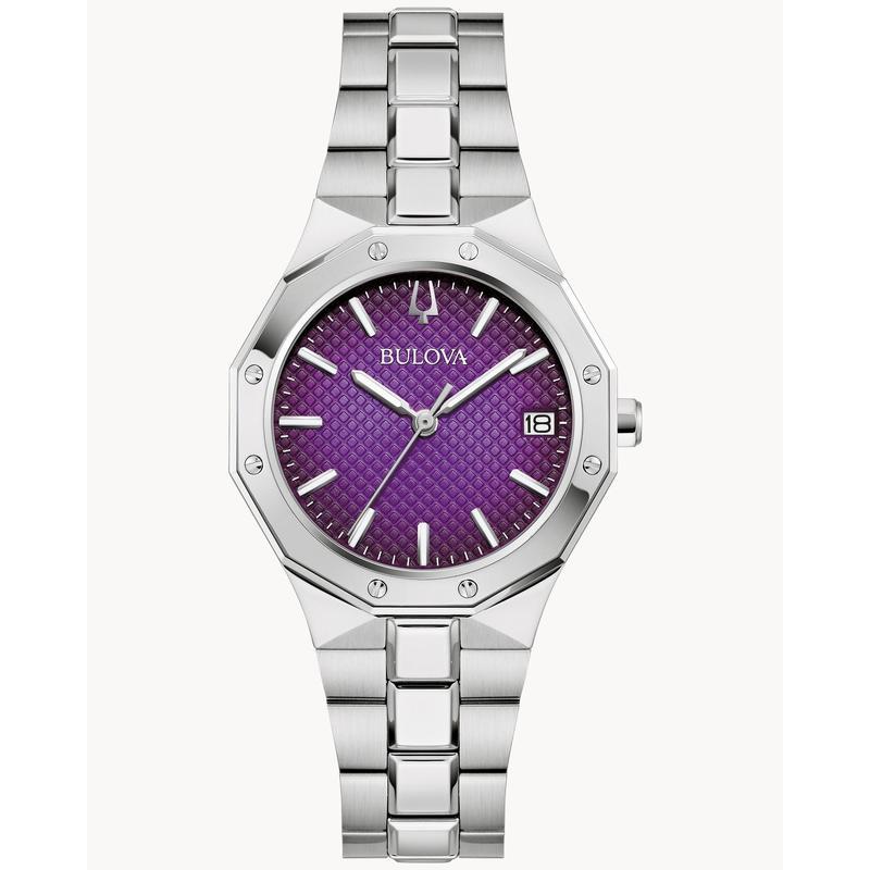 Elegant Bulova Prestige Women's Watch, Purple Ombre Dial, Stainless Steel Bracelet