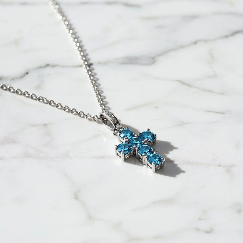Engelsrufer 925 Sterling Silver Cross Necklace with Blue Zirconia