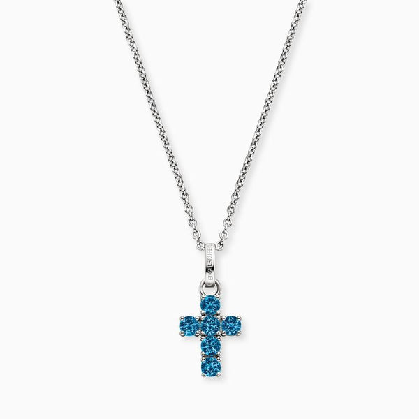 925 Sterling Silver Cross Necklace with Blue Zirconia – Engelsrufer