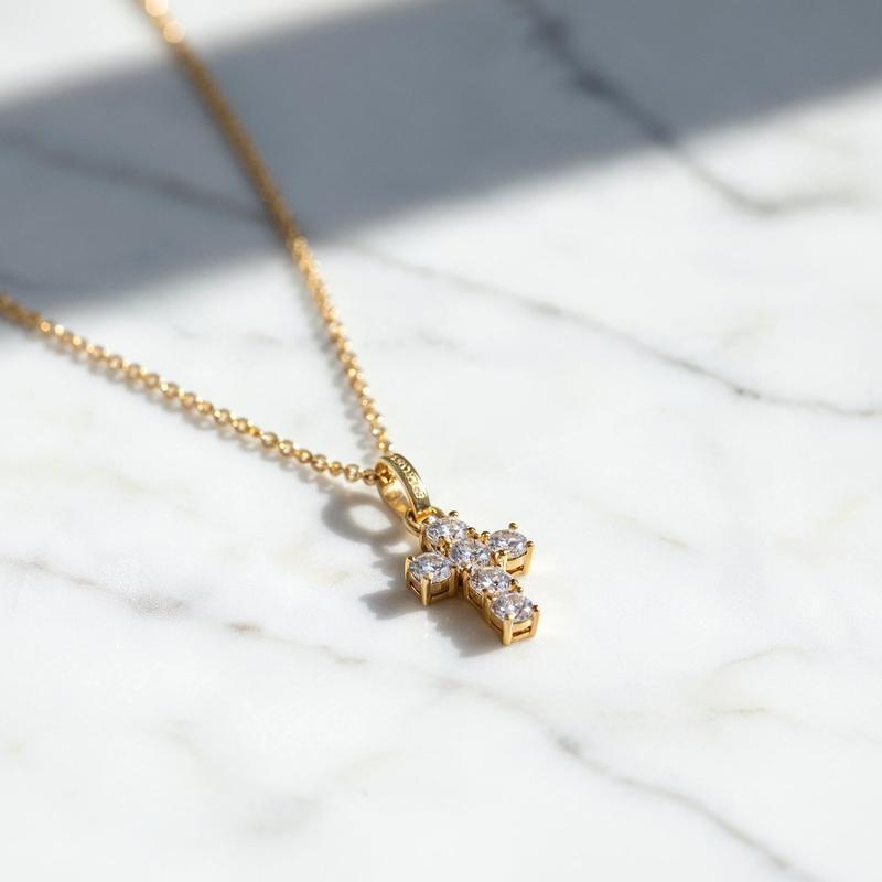 Engelsrufer 925 Sterling Silver Cross Necklace with Gold Plating and Zirconia