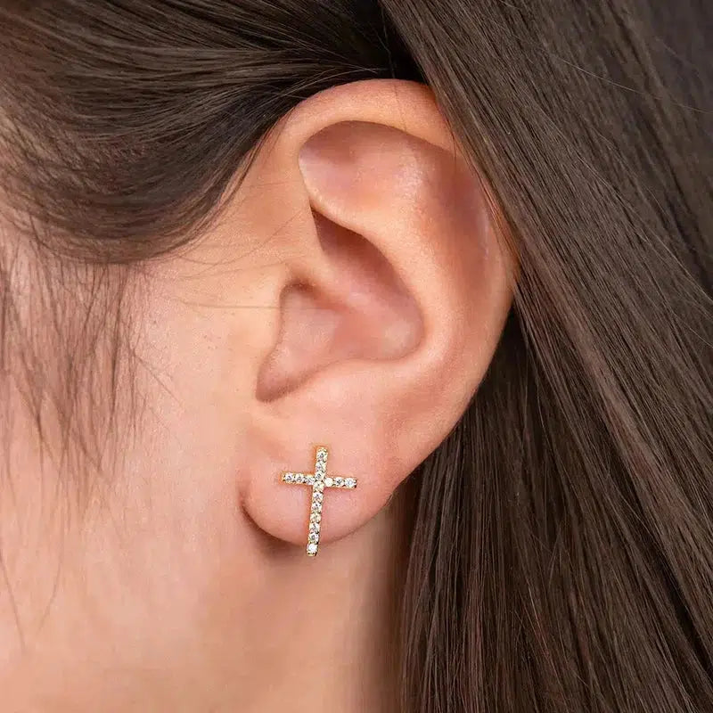 Engelsrufer Ear Studs Cross gold with Zirconia