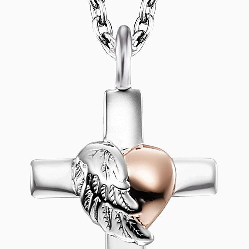 Engelsrufer Silver Bi-colour Cross With Heartwing Chain With Pendant