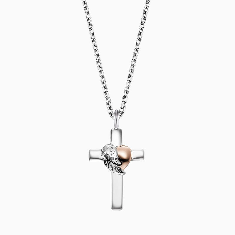 Engelsrufer Silver Bi-colour Cross With Heartwing Chain With Pendant