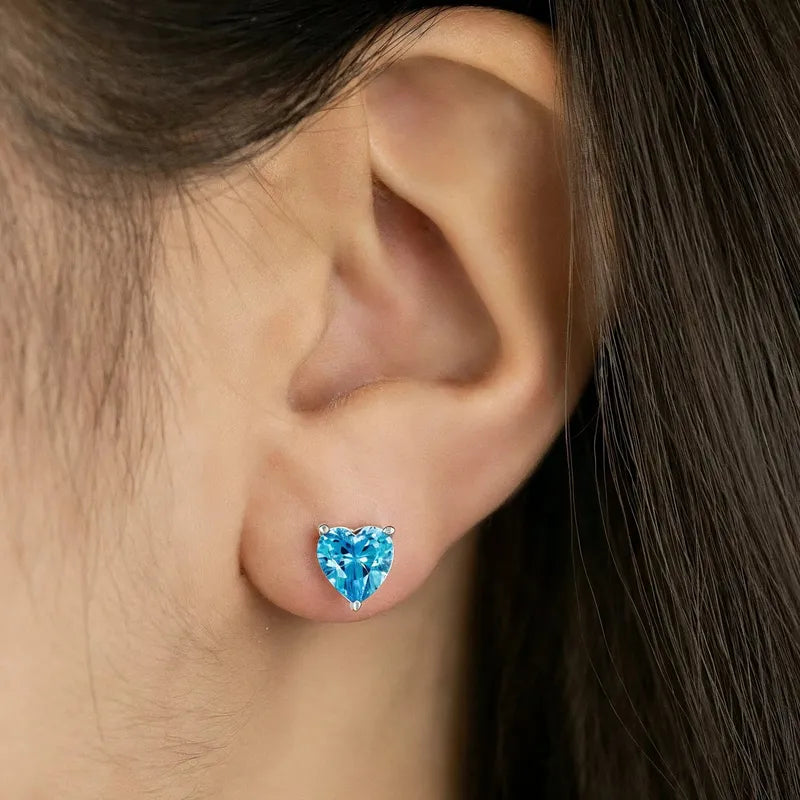 Engelsrufer Silver Heart Stud Earrings with Shiny Blue Zirconia