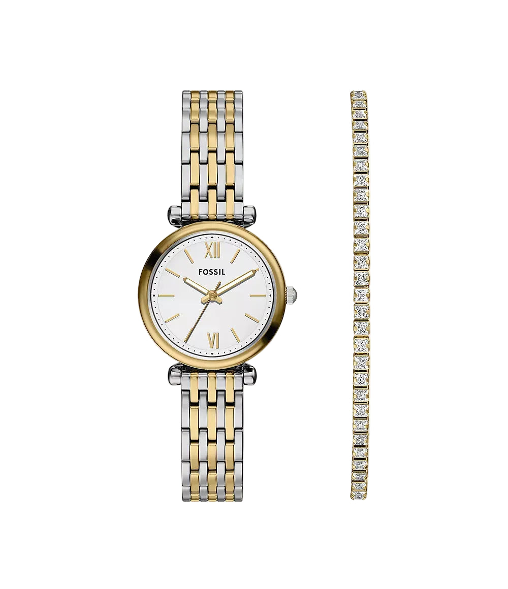 Fossil Carlie Mini Three-Hand Two-Tone Stainless Steel Women's Watch and Bracelet