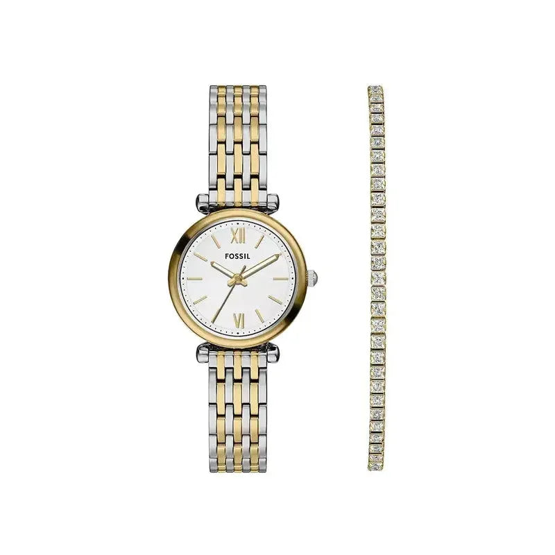 Fossil Carlie Mini Three-Hand Two-Tone Stainless Steel Women's Watch and Bracelet