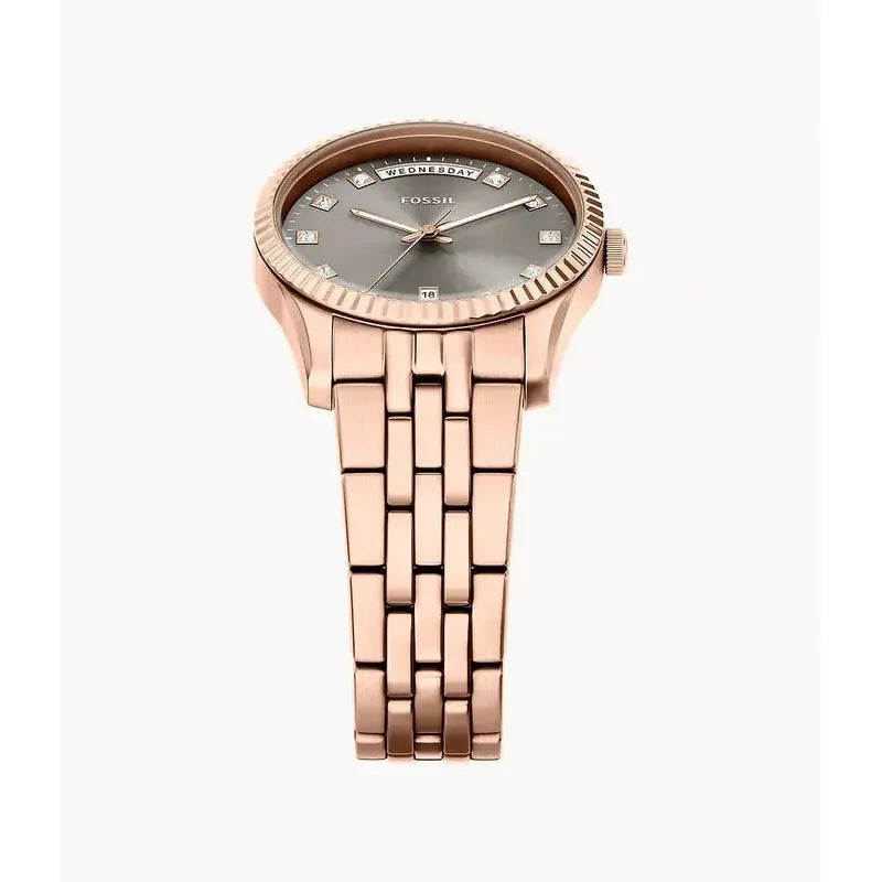 Fossil Scarlette Three-Hand Day-Date Rose Gold-Tone Stainless Steel Women's Watch