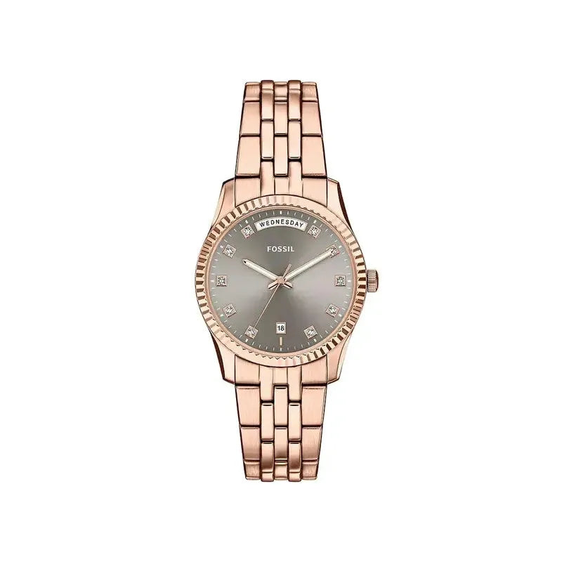 Fossil Scarlette Three-Hand Day-Date Rose Gold-Tone Stainless Steel Women's Watch