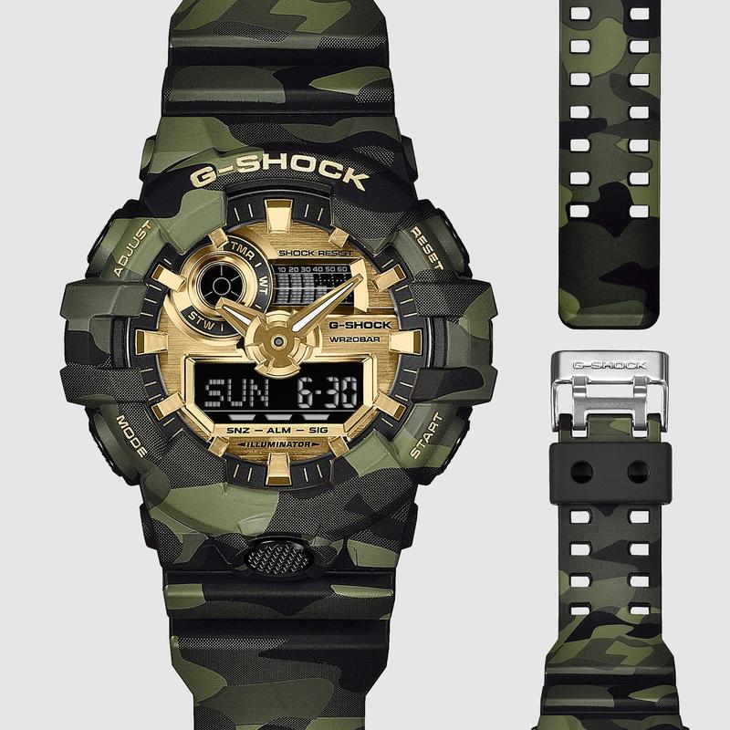 G-SHOCK GA-700CMG-3A Bold Camo Analog-Digital Watch Gold Face