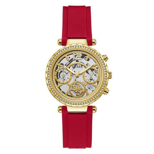 GUESS Ladies Red Gold Tone Multi-function Watch GW0484L1