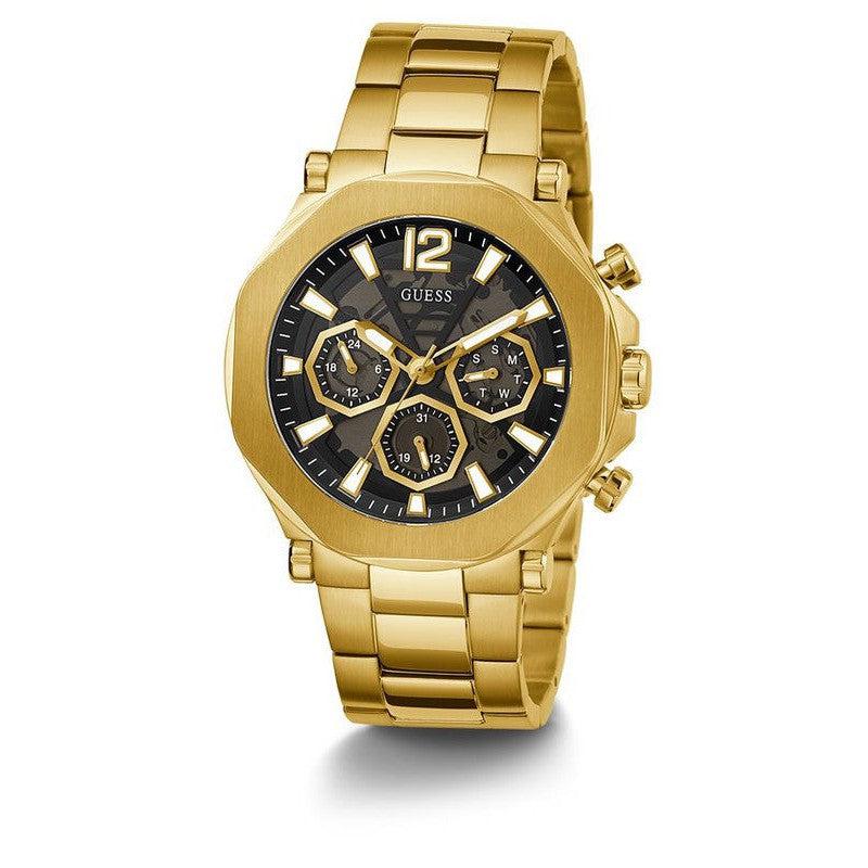 GUESS Mens Black Gold Tone Multi-function Watch GW0539G2