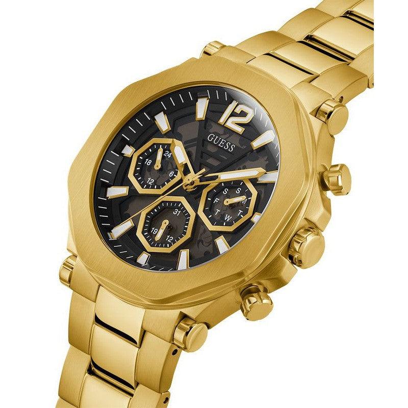 GUESS Mens Black Gold Tone Multi-function Watch GW0539G2