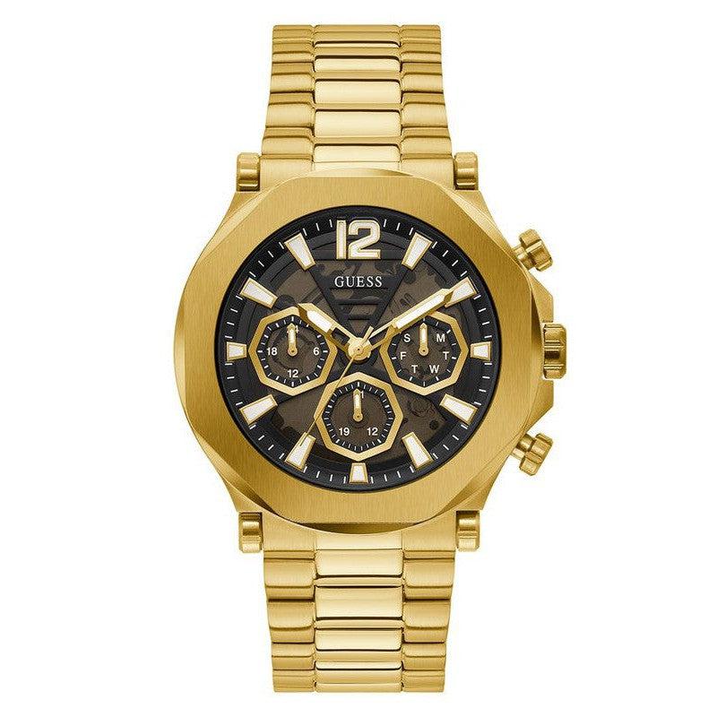 Price Guess Gents Watch GUESS Mens Black Gold Tone Multi-function
